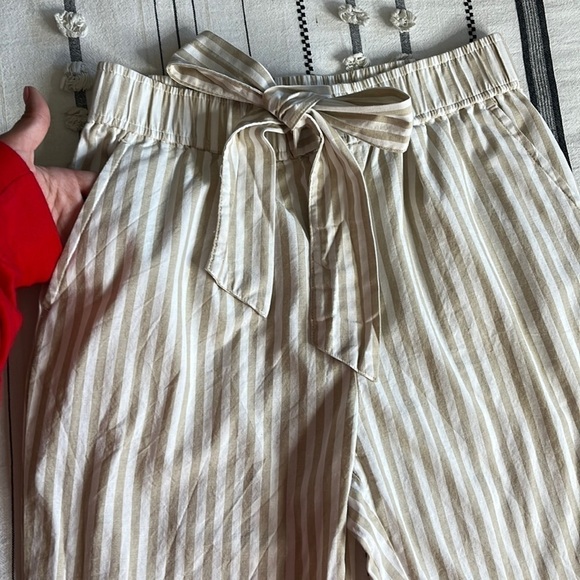 Zara • white tan neutral striped ankle pants with tie belt - Picture 8 of 13